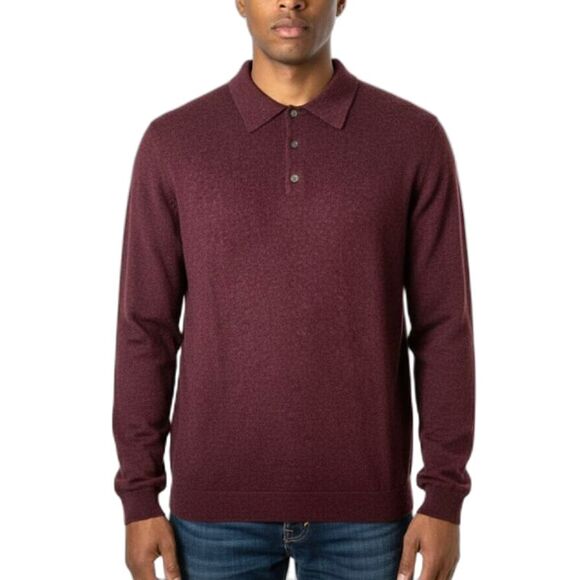 Banana Republic NWOT Burgundy 100% Cashmere LS Polo Sweater Size L - Picture 1 of 10